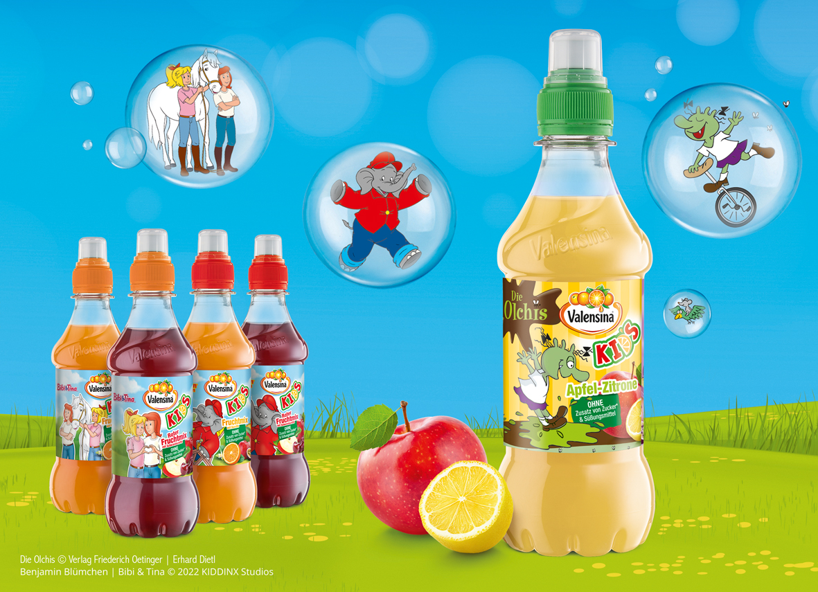 Valensina begeistert kleine Feinschmecker mit neuer  Kids-Sorte „Apfel-Zitrone“ im Olchi-Design